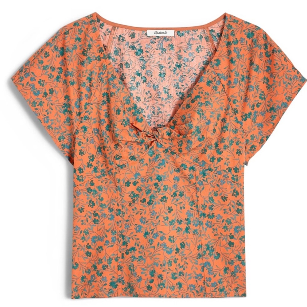 Madewell Amari Twist Detail Shirt Sunset Haze Orange Green Size 4 V Neck - Picture 5 of 15